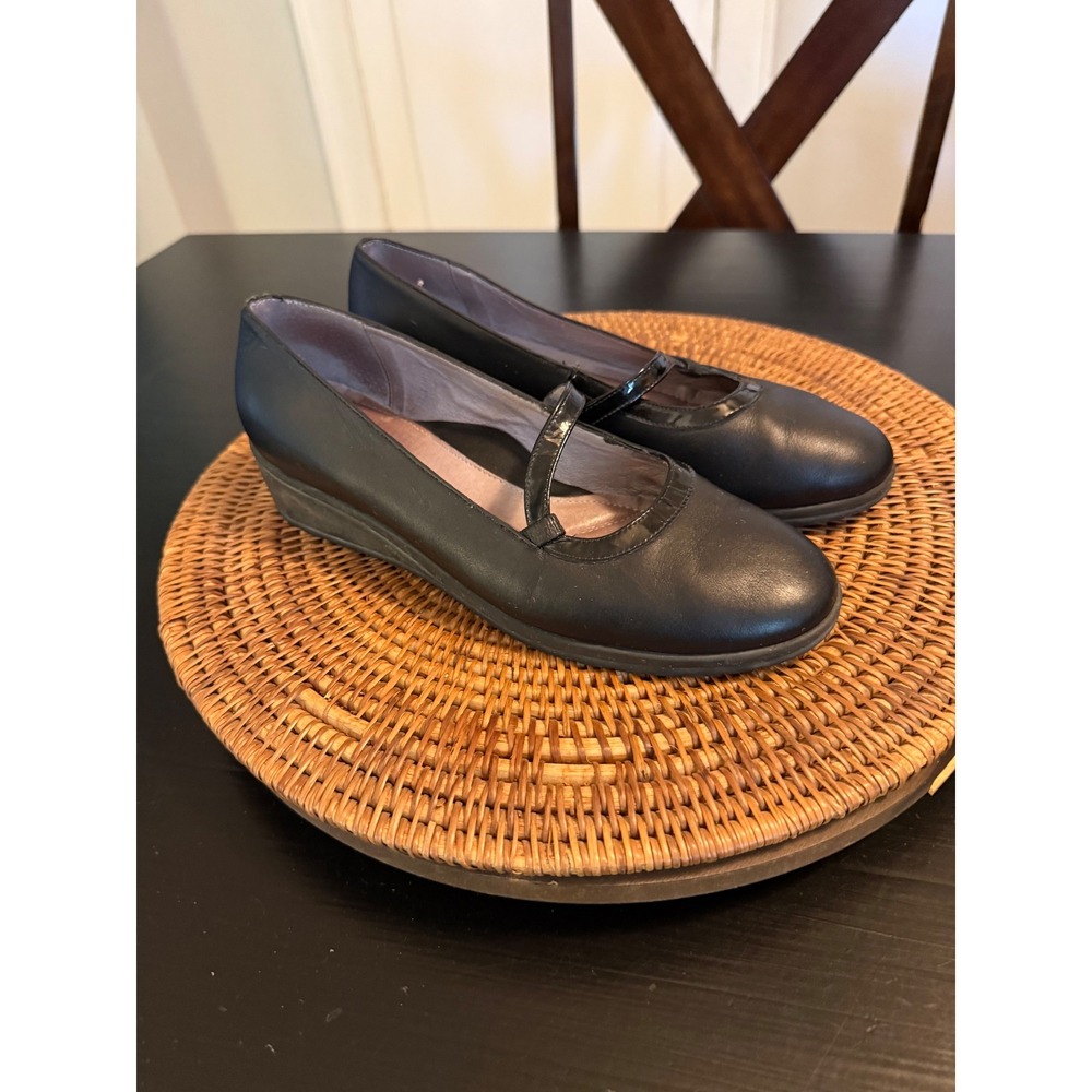 BeautiFeel Black Leather Mary Jane Wedge Pumps Round Toe‎ Made in Israel size40